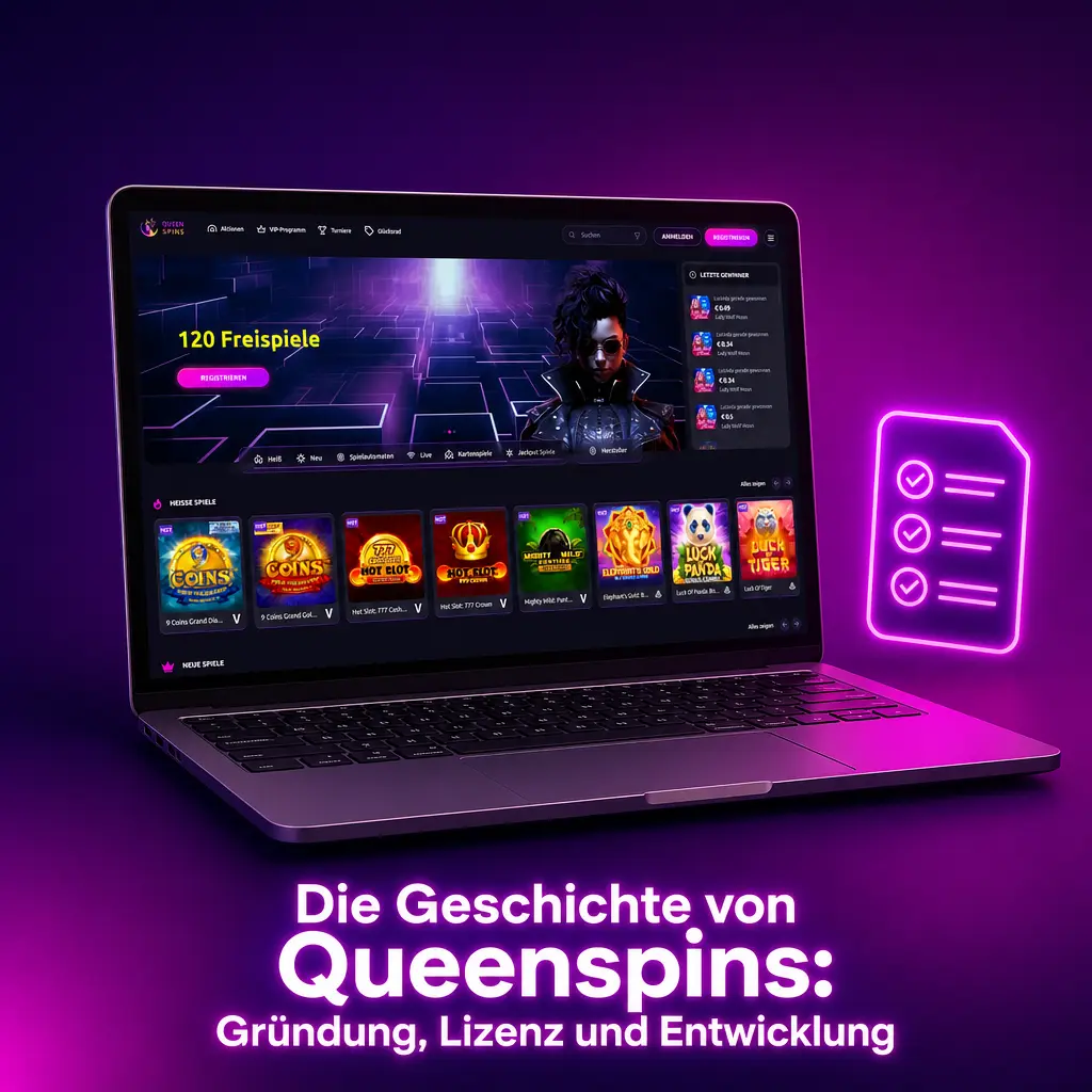 Queenspins Firmengeschichte: Gründung 2023, Sitz in Willemstad, Curaçao, Gründer Markus Lindqvist, Sportwetten und Casino kombiniert.