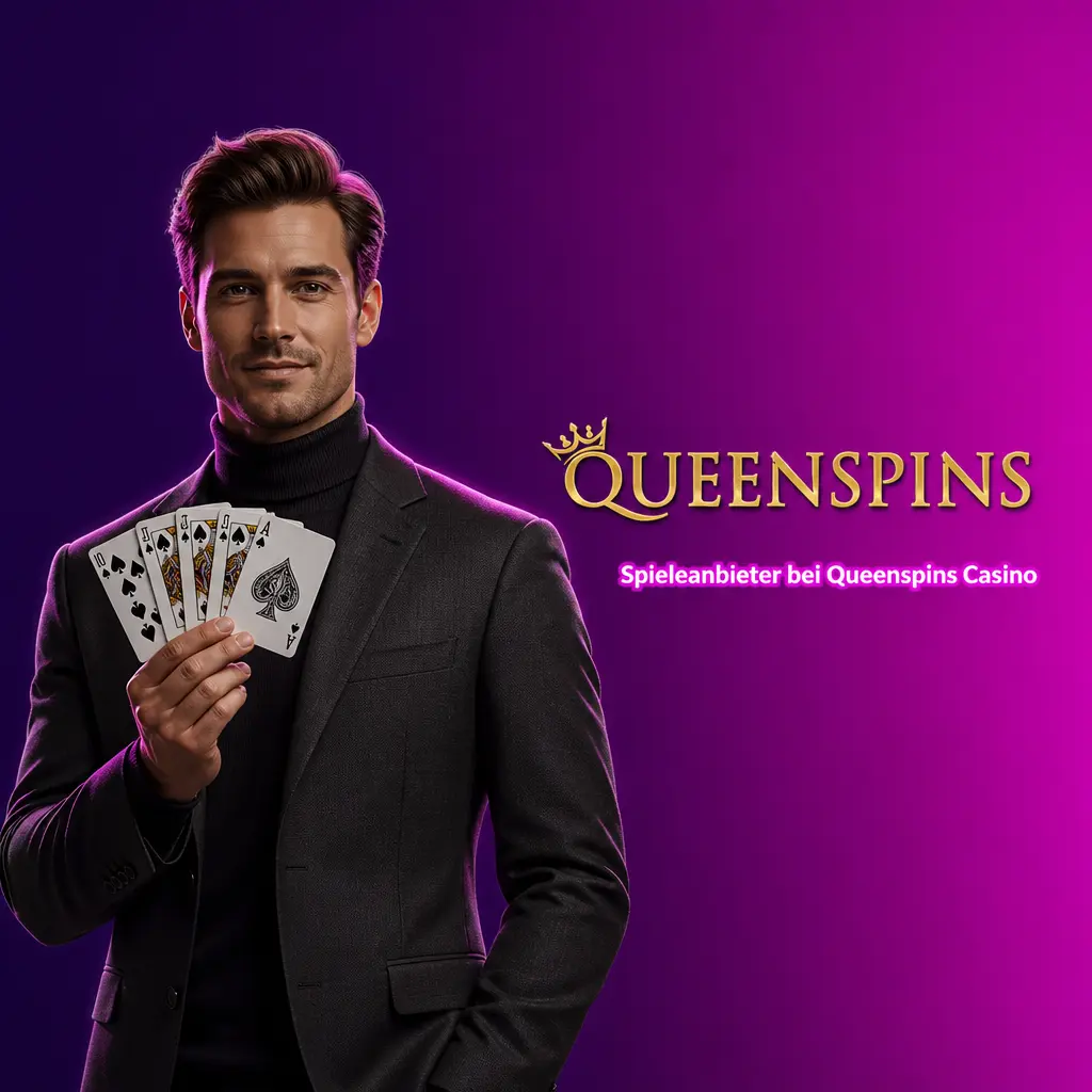 Übersicht geprüfter Spieleanbieter im Queenspins Casino mit Slots, Live-Casino und Tischspielen von 9 zertifizierten Studios